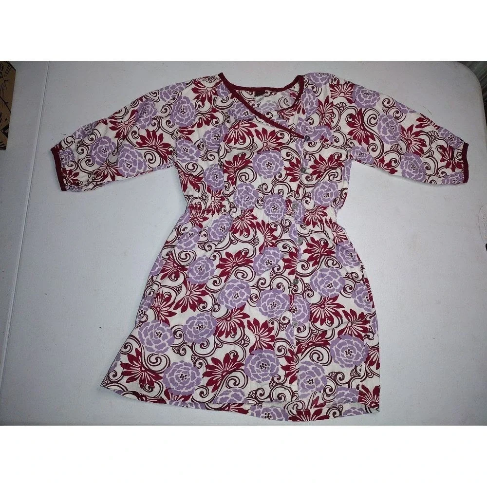 Tea Collection Kids Dress Size 7 Floral Print Purple Red‎ Cotton Girls